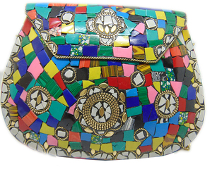 Lowellcraft Multi Color <b>Metal</b> Mosaic Flap Clutch <b>Wallet</b> Purse - Product Image 1