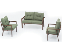 Ensemble table et chaises de balcon en fer à motifs boisés, style moderne, pour mobilier d'extérieur d'hôtel KUGU
