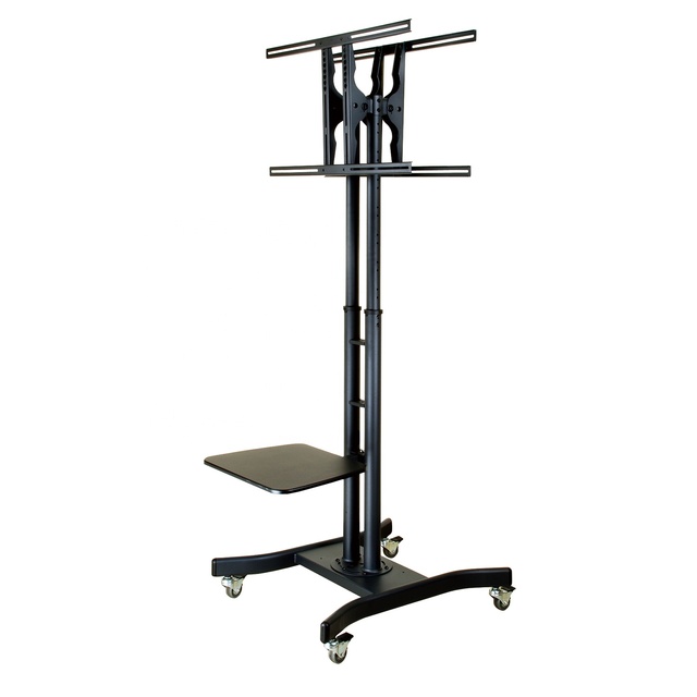 Iron Plastic TV Cart DVD Player Mobile 4-Wheel Lockable Dual LCD Floor Stand Height Adjustable Tiltable Black 37"-60" TVs