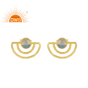 Ethiopian <b>Opal</b> Gemstone <b>Earring</b> Manufacturer Handmade Moon Design Gold Plated Sterling Silver <b>Earring</b> Jewelry Supplier - Product Image 2