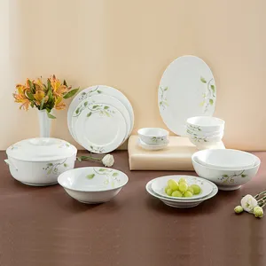 Articoli per la tavola in porcellana OEM 8 articoli-stoviglie eleganti in porcellana con motivi floreali verdi dal produttore all'ingrosso lungo