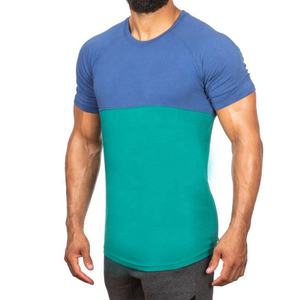 2052 gros deux tons mode T-Shirt surdimensionné Muscle Fit sport T-Shirt 100% coton Gym Muscle hommes à manches courtes T-Shirt - Product Image 1