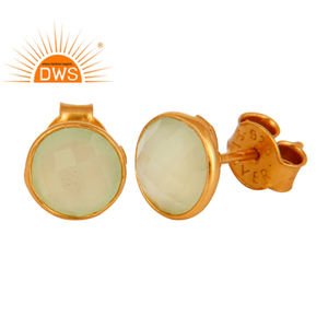 Ronda 18K chapado en oro de plata verde Calcedonia piedras preciosas señoras Stud pendiente joyería proveedor colección clásica - Product Image 2