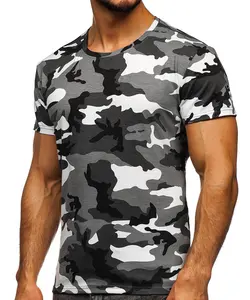Yüksek kaliteli nefes kısa kollu Camo grafik T shirt çabuk kuruyan Polyester erkekler o-boyun spor koşu kamuflaj T-Shirt
