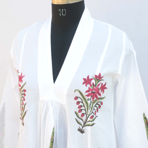 Robe tunique longue imprimée à la main indienne Kurti, vêtements décontractés pour femmes - Product Image 1