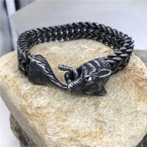 En Acier inoxydable Noir Loup Tête de Renard Charme Cubain Lien Chaîne Bracelet Pour Hommes - Product Image 6