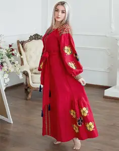 2020 جديد بالجملة الأزياء الأوكرانية اللباس مع شرابة الأوكراني بلوزة خمر نظرة اللباس كم كاملة