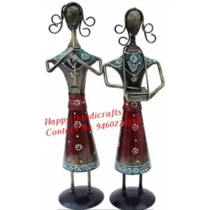Indian Hand Craved Wooden Gifts And Home Decorative Iron Tribal Musician Doll Set of 2 Decoratiave Gift Item