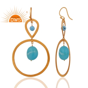 Pendientes de Calcedonia turquesa, joyería india, chapados en oro y plata 925 pendientes colgantes, proveedor de colección delicada - Product Image 2