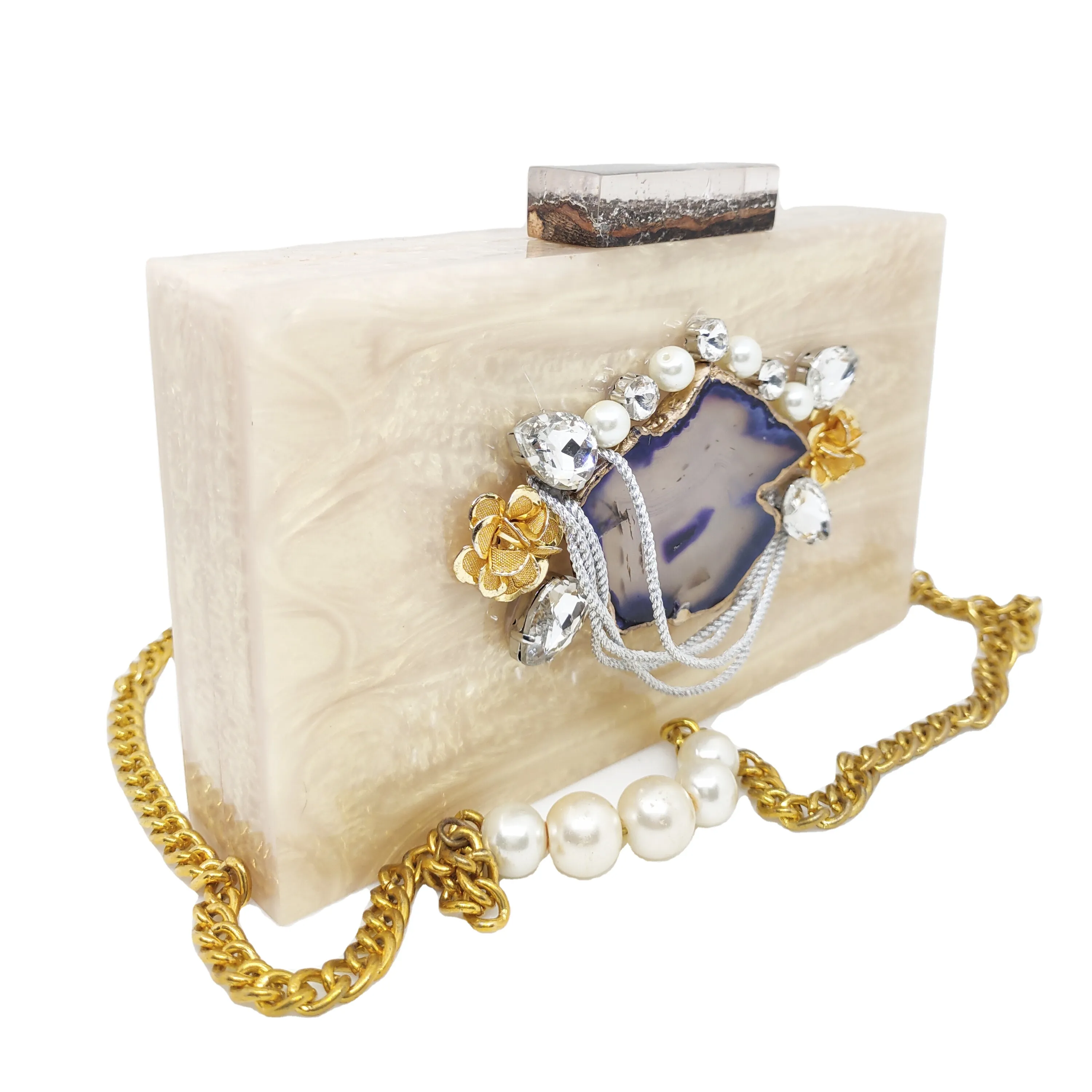 LUXURY CRAFTSによる女性と女の子のパーティーウェアバッグのためのゴールデン大理石の手作りデザイナークラッチ財布アクリルバッグ
