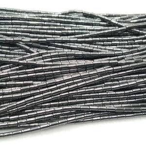 Natural Grey Hematite Tube Shape <b>Beads</b> 6mm Round Pattern with <b>Silver</b> Colour <b>Silver</b> Grey Natural Hematite <b>Beads</b> - Product Image 1