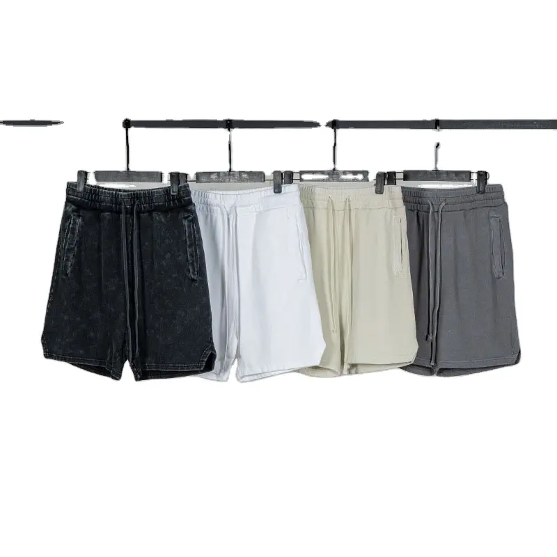 नई आगमन ग्रीष्मकालीन लघु पैंट पुरुषों 100% कपास हाई स्ट्रीट धोया व्यथित हेम विभाजन कपास शॉर्ट्स यूनिसेक्स