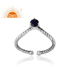 แหวนพลอยไพฑูรย์สีน้ำเงินดีไซน์สวย925เงินสเตอร์ลิงออกซิไดซ์สำหรับผู้หญิงคอลเลกชันวินเทจ - Product Image 2