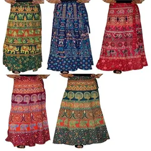 Rok Katun Mandala Wanita Cantik Vintage India Banyak Rok Bungkus Sekitar Katun Mandala