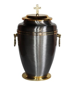 Urna de cremación funeraria azul de hierro única de excelente calidad de metal con Cruz dorada para cenizas - Product Image 2