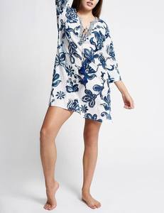 Natural estampado Floral túnica de las mujeres de playa estilo de la ropa de las mujeres de manga larga para Resort ropa cubierta Tops - Product Image 2