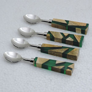 Ensemble de 4 cuillères à thé en résine et en acier inoxydable pour ustensiles de cuisine et dessus de table dans un ensemble de couverts en vrac - Product Image 4