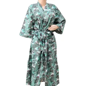 Baumwolle Kimono Robe Bade mäntel Block Print Brautjungfer Roben Sommer Nachtwäsche One Size Bademantel Für Hotel Spa Beach Wear OEM