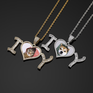 Personalizzato ghiacciato ti <span class=keywords><strong>amo</strong></span> bolla iniziale cuore memoria foto ciondolo collana di moda accessorio - Product Image 6