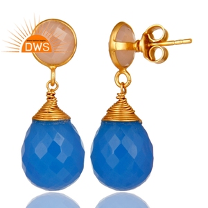 Nouveauté 2026 : Boucles d'oreilles pendantes en calcédoine rose naturelle et calcédoine bleue pour femmes - Fabricant de bijoux - Product Image 3