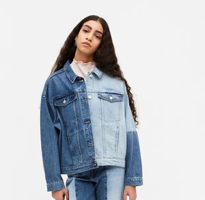 Chaqueta Vaquera Unisex Personalizada de Corte Clásico Teñida con Decoración Bordada Transpirable Ecológica con Paneles Bicolor Sólidos - Product Image 1