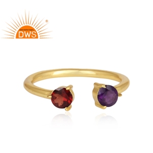 พลอยอเมทิสต์โกเมนน่ารักผู้ค้าส่งเครื่องประดับแหวนเงินชุบทองสีเหลืองที่วางซ้อนกันได้ผู้จัดจำหน่ายเครื่องประดับ - Product Image 2