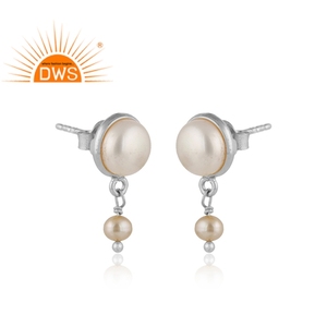 Natural Fresh Water Pearl Gemstone Drop Stud <b>Earrings</b> Indian Gemstone Jewelry Manufacturer 925 <b>Fine</b> Silver <b>Earrings</b> - Product Image 2