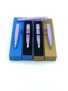 Professionnel de haute qualité violet poudre revêtement en acier inoxydable sourcil Extension pince à épiler pointe argentée Logo personnalisé outils de beauté - Product Image 2