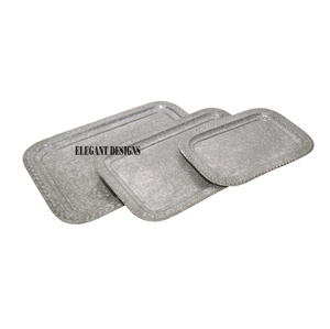 Plateau de service galvanisé fait à la main de haute qualité forme ovale élégante conception indienne plateau de service plat de haute qualité écologique - Product Image 4