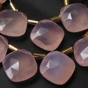 Cojines facetados de Calcedonia Rosa 12X12MM par joyería de piedra de cuarzo gota de lágrima Briolette forma cuadrada cuenta al por mayor - Product Image 1