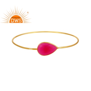 Grossiste de bijoux fins sur mesure, bracelet en chalcédoine rose, bijoux en argent 925 plaqué or, fournisseur de bracelets - Product Image 1