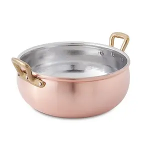 优质大尺寸黄铜手柄铜烹饪锅简单设计圆形散装烹饪锅