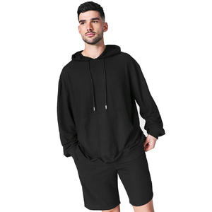 Fashionable Pure Black Gents Pullover <b>Hoodies</b> with <b>Running</b> Shorts Oversized Drawstring for <b>Men</b> - Product Image 4