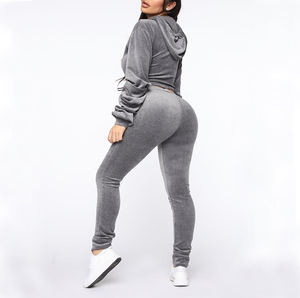 Pull à capuche pour femmes Leggings ensemble de vêtements de sport velours coton respirant survêtement motif solide velours survêtement pour l'hiver - Product Image 3