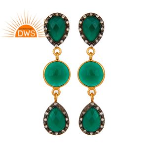 Boucles d'oreilles pendantes pour femmes, bijou de styliste, plaqué or, argent, Zircon vert, Onyx, pierres précieuses, pendentif - Product Image 1