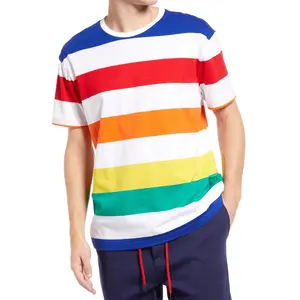 夏季新款户外时尚升华t恤男士彩虹条纹升华t恤