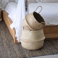Panier en jonc de mer naturel/coloré, écologique et durable, pour le rangement du linge, les plantes et la décoration (multifonctionnel)