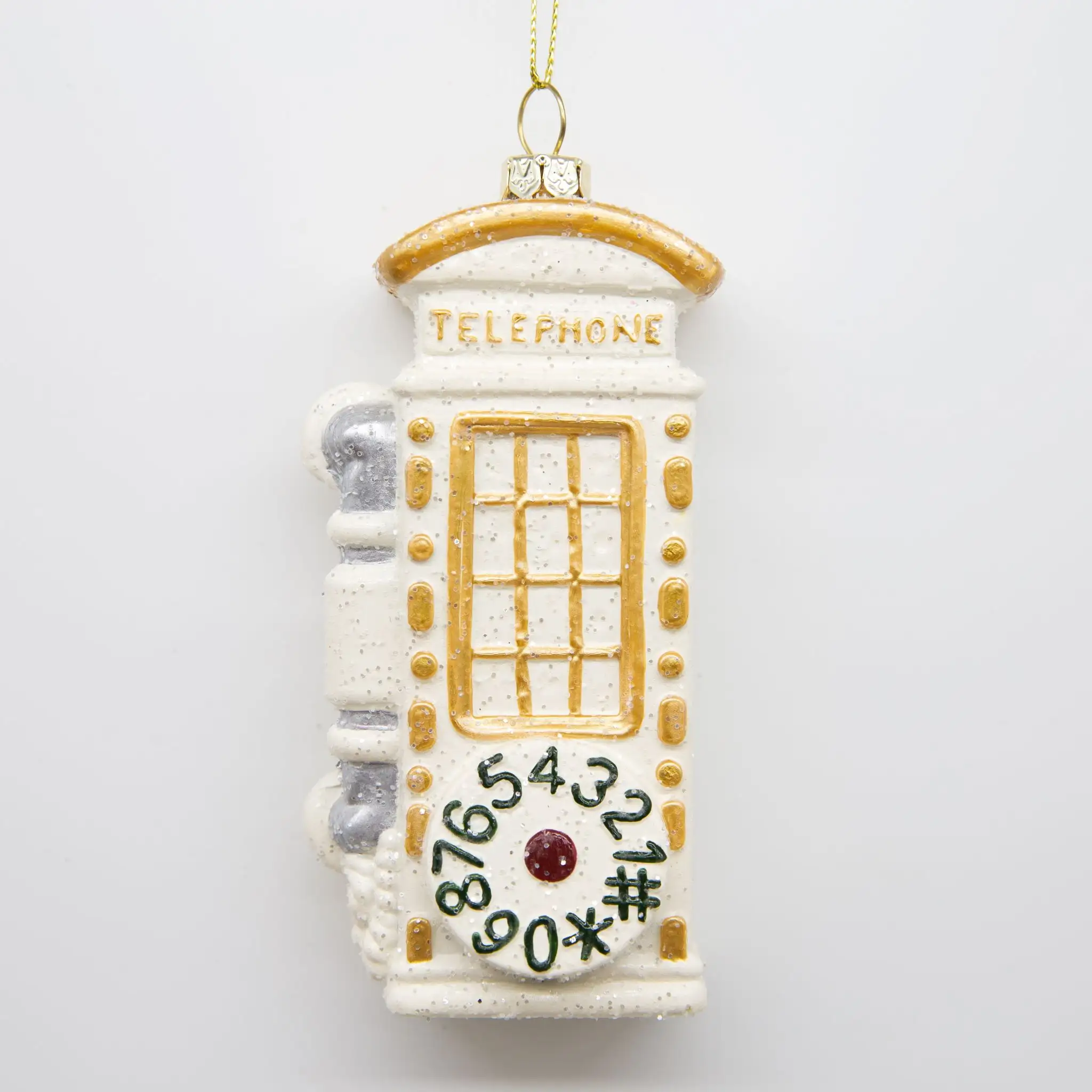 Antique London Telephone Ornament Christmas Ornaments Decoration 2022 New Color Ivory White Glass Plastic Xmas Tree Bauble