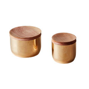 Ensemble de 3 récipients en laiton de forme ronde avec couvercle en bois Récipient de cuisine de taille personnalisée pour les meilleures ventes - Product Image 6