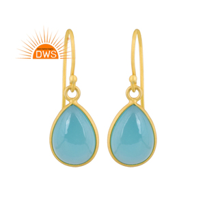 925 Sterling Silver Natural Aqua Chalcedony Gemstone <b>Dangle</b> <b>Earring</b> Jewelry Manufacturer - Product Image 1