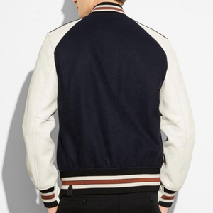 Nouvel arrivage de vestes de baseball à la mode pour hommes manches en cuir véritable broderie décoration Letterman Biker jeunes adultes - Product Image 3