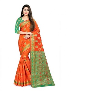 Nouveau choisi fête porter Art soie Saree avec chemisier pièce femmes indiennes portent Sari pas cher bas prix en gros Surat vêtements - Product Image 5