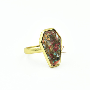 Vente en gros Bague en argent sterling 925 avec pierre précieuse turquoise huître bleue naturelle Bague plaquée or 18 carats - Product Image 2
