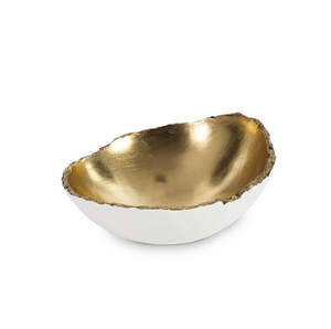 Luxury Decorative <b>White</b> and Gold <b>Bowl</b> for Table Decoration Most Selling Metal Oval Shape <b>Bowl</b> for <b>Serving</b> Food and Sweet at Sale - Product Image 1