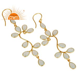 Boucles d'oreilles pendantes en argent 925 plaqué or, pierres précieuses en calcédoine aqua, bijoux en gros, collection classique - Product Image 2