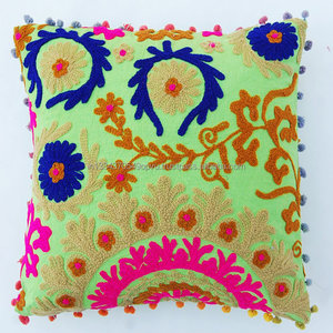 Home Decoration Cotton <b>Sofa</b> Folk Suzani Embroidered Cushion Cover Hot Style Body <b>Support</b> Pillow Case With Pom Pom Lace - Product Image 3