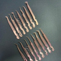 Pinzas para Extensión de Pestañas ASB de Acero Inoxidable Japonés Color Oro Rosa, Probadas a Mano, con Punta de Diamante, para Volumen, Fibra Sostenible