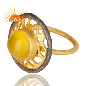 Nueva moda amarillo chapado en oro latón amarillo piedra lunar piedra preciosa anillo de cóctel joyería colección clásica - Product Image 2