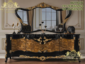 Ensemble de table à manger d'intérieur moderne de luxe baroque en bois de teck noir et doré solide pour la maison et l'intérieur - Product Image 3