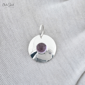 Top Qualité Naturel Améthyste Gemme Disque Pendentif Bijoux 925 Argent Sterling 7MM Rond Violet Améthyste Pendentif Grossiste - Product Image 1